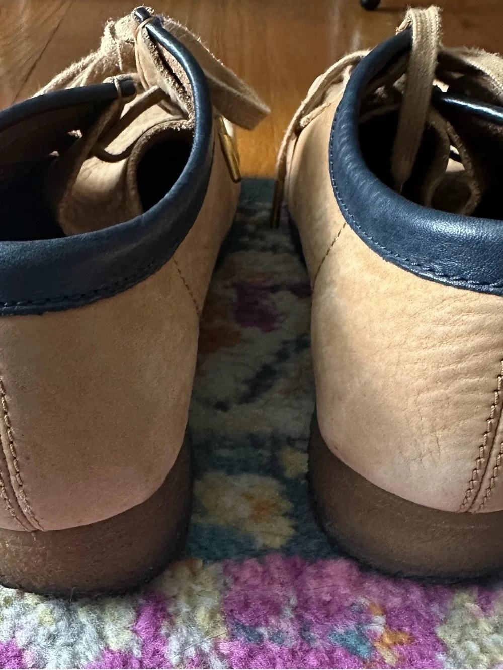 Clarks Tan Leather Wallabee Shoes with Black Collar